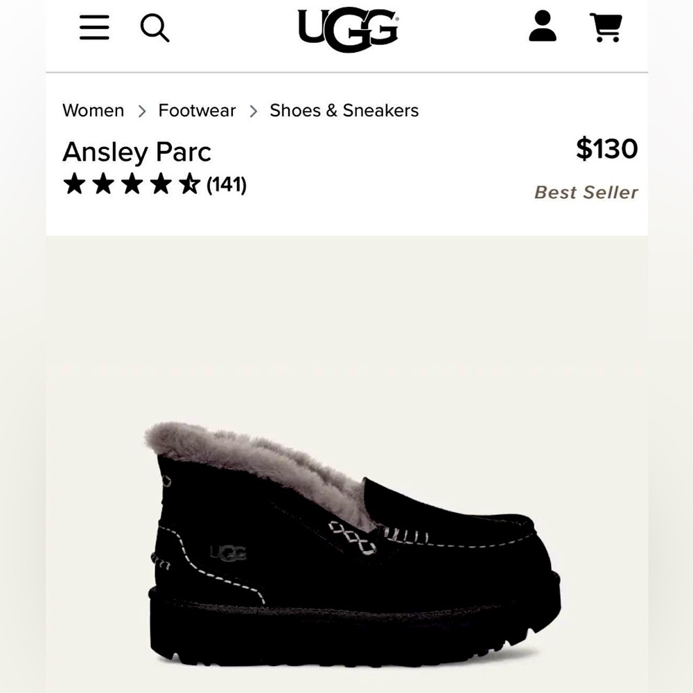 UGG Ansley Parc Shoes Black Size 8 Item
No 1158250 Original Packaging Retail$130